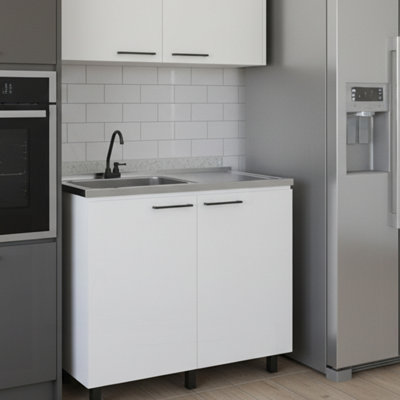 Napoles Utility Sink Complete With Faucet, Freestanding Base With Legs And Deep Stainless Steel Basin, Modern Multi-Purpose Sink For Kitchen, Laundry Or Utility Room, White