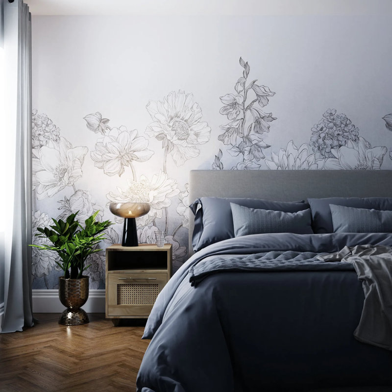 Superfresco Easy Muted Floral Print To Order Fixed Size 2.8m x 3m Mural, Light Blue