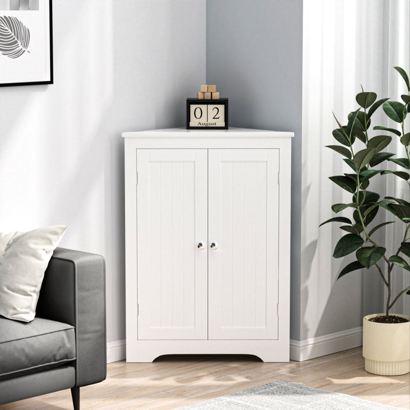 Armoire de coin de plancher réglable à tablette blanche - pour la salle de bain, la cuisine et le salon