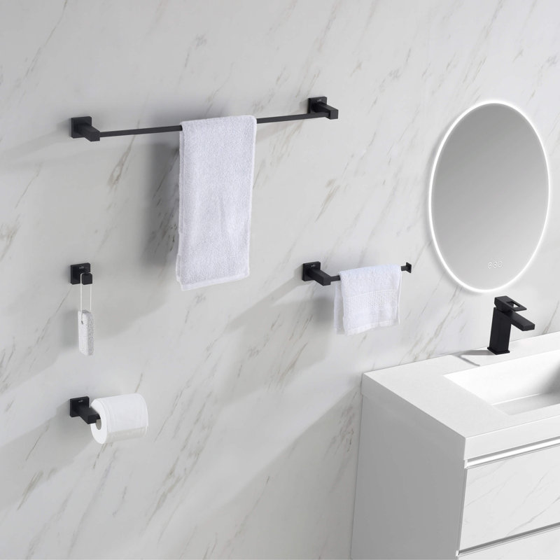 Cubic 5 - Piece Bathroom Hardware Set, Matte Black