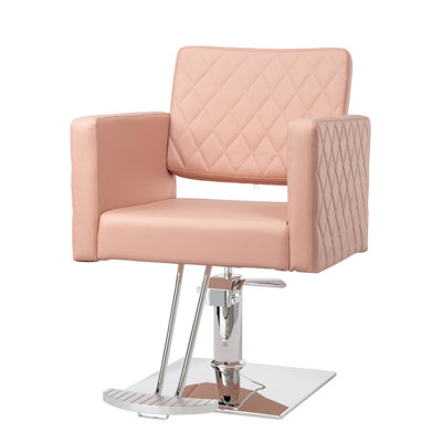 Omysalon PVC Leather Aluminum Alloy Footrest Diamond Grid Pattern Barber Chair In Pink