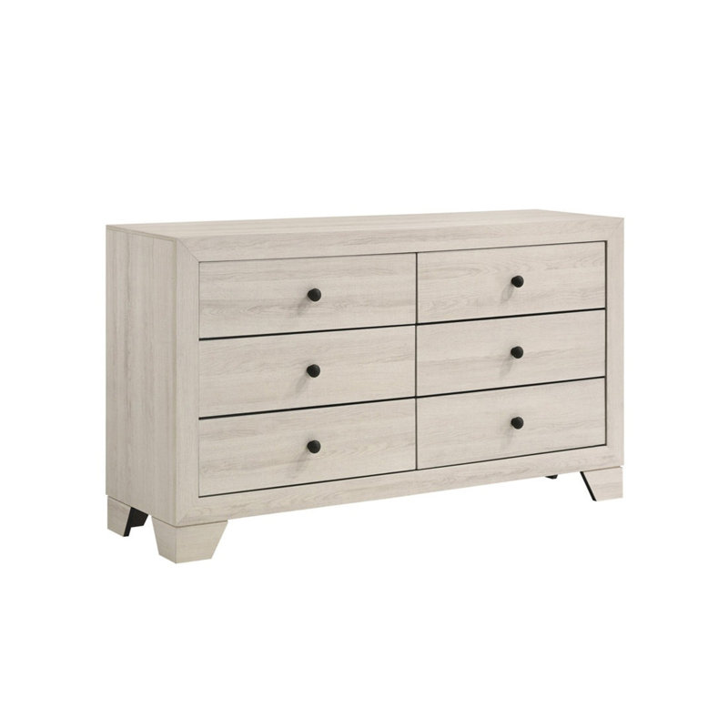 Ensemble de commode avec miroir 6 tiroirs Cuzzy, bois blanc