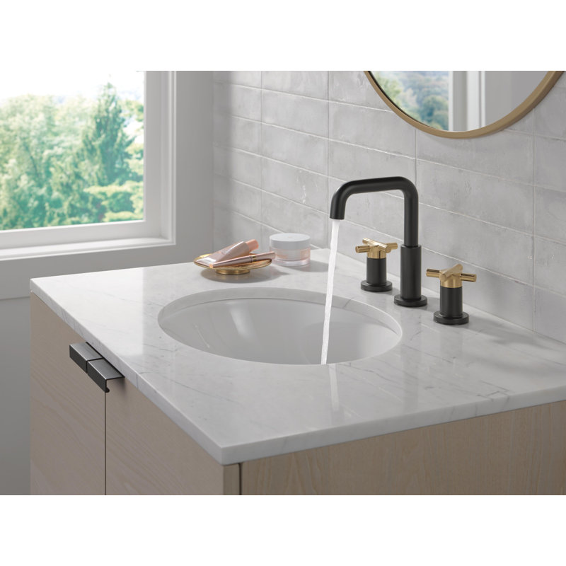 Nicoli Widespread Bathroom Faucet 3 Hole, 2-handle Bathroom Sink Faucet with Drain Assembly, Matte Black/Champagne Bronze