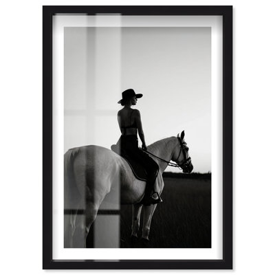 «Western Grayscale Sunset Ride Shadowbox», reproduction d'art encadrée de l'Ouest par Notoriart