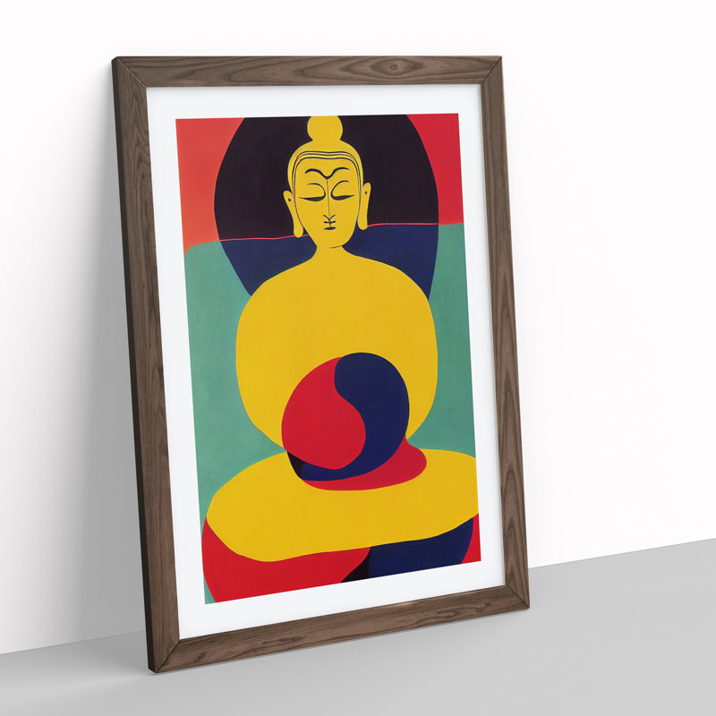 Buddha in Abstract - Wall Art, 36cm H x 27cm W x 2cm D, Walnut Framed, White