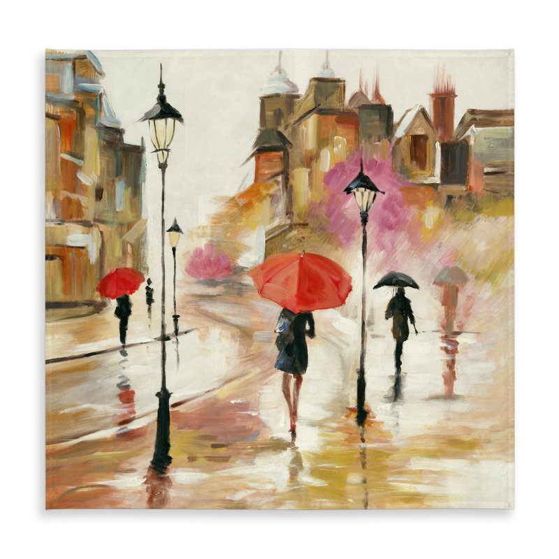 Red Indoor/Outdoor Tablecloth - Passersby Under Umbrellas Decor