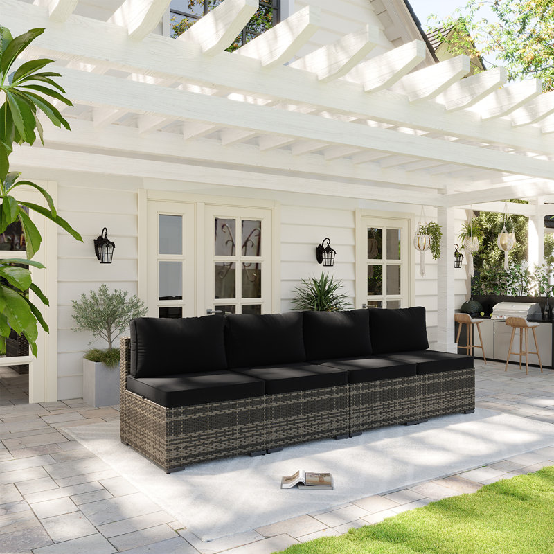 Patio Safo pour 4 personnes avec coussins, Noir, Jaune
