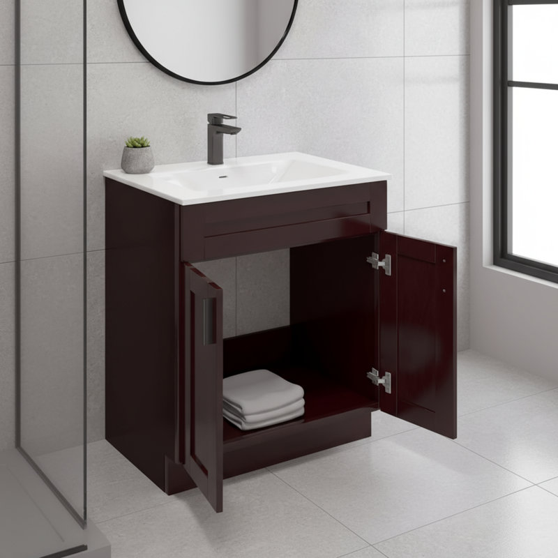 La base de lavabo de couleur espresso est conçue pour être utilisée avec des armoires de salle de bain, avec un style élégant.