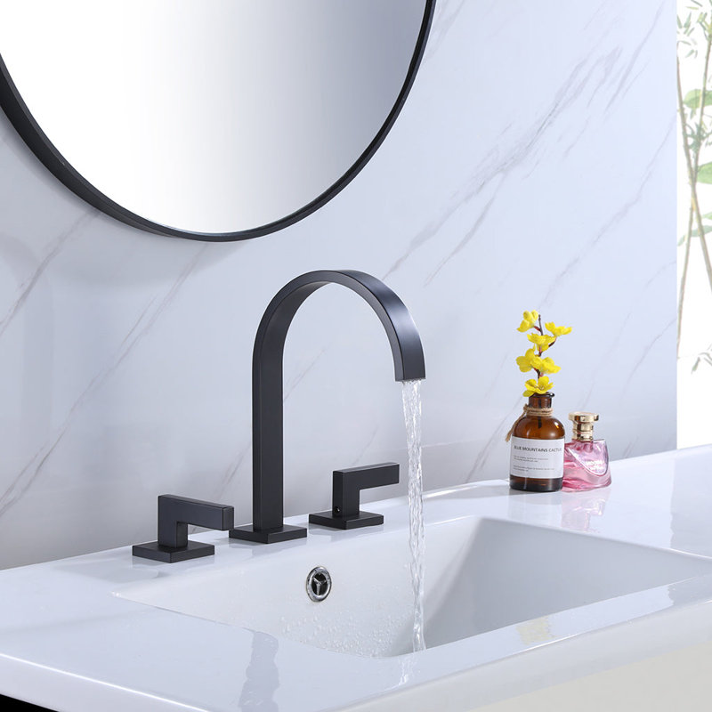 Devon Line2 Widespread 8" Bathroom Faucet + Universal Click-clack Drain – Matt Black, Polished Chrome