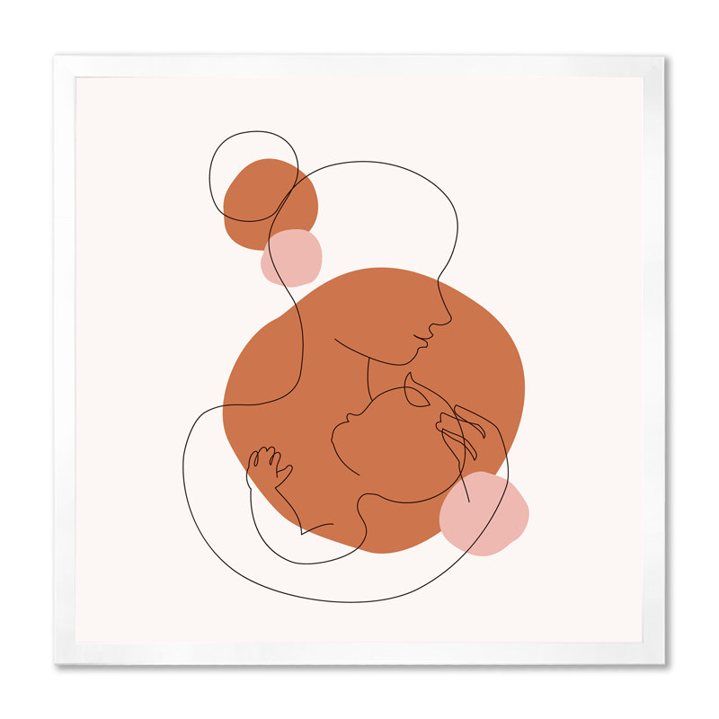 «Abstract Mother with A Child In One Line Art», impression sur toile, H 36 po x l 36 po x P 1 po, Cadre photo blanc