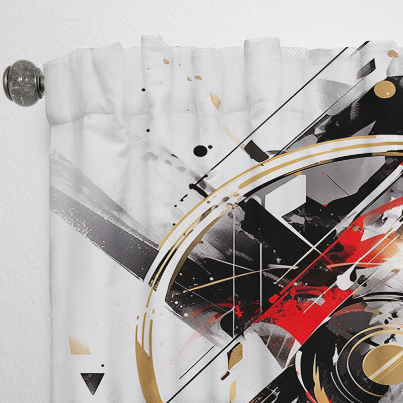 Black Red Multifaceted Whirls - Cubism Curtain - Velvet Room Darkening - 1 Panel, 52" W x 95" L