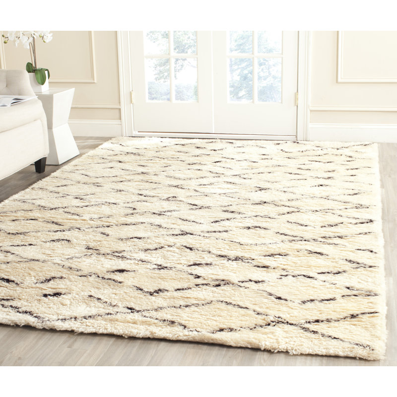 Mitesh Geometric Wool Hand Woven Area Rug, Rectangle 152 x 244 cm