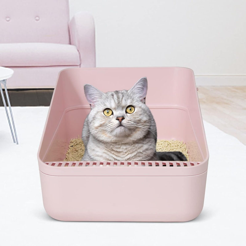 Litière semi-fermée ouverte, amovible et facile à nettoyer pour les chats et les petits chiens (petits), Rose