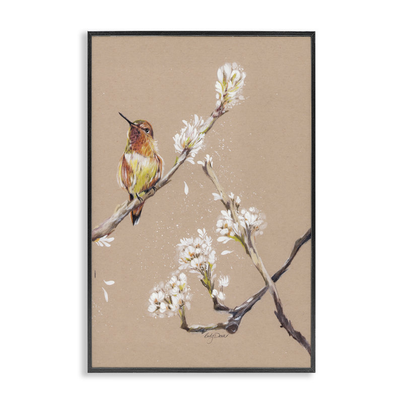 Colibri au repos sur une branche, estampe numérique, conception par Cady, H 24 po x l 16 po, Giclée encadrée noir minuit
