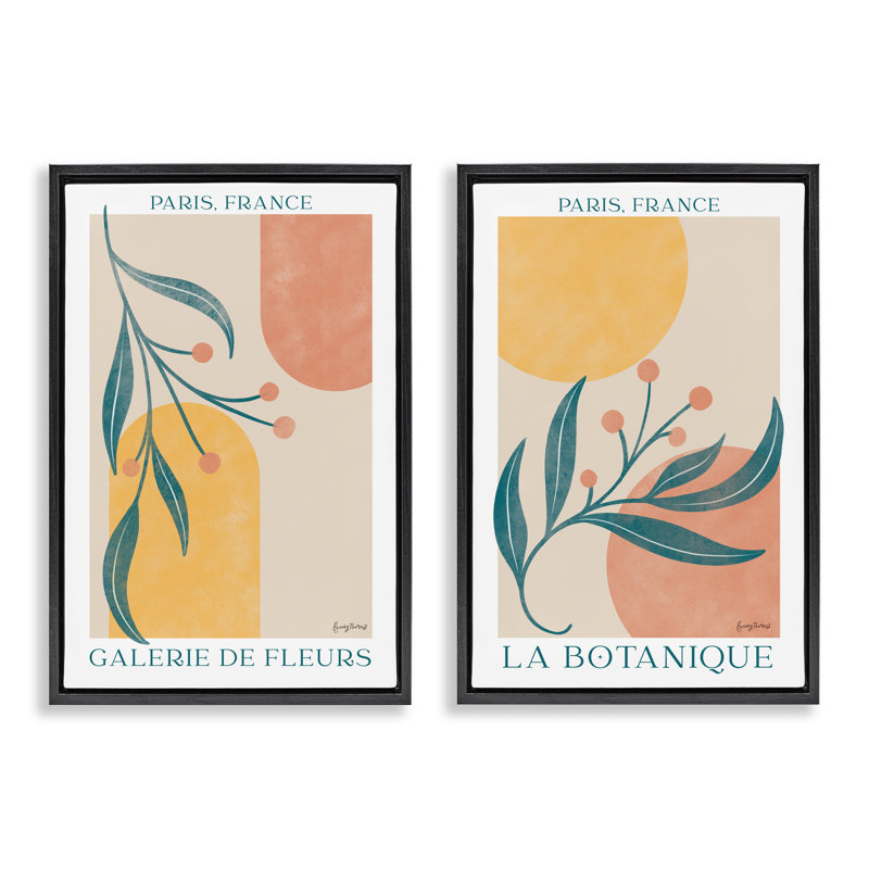 Ensemble de cadres flottants 2 pièces Botanicals over Geometrics, conception par Becky Thorns, Cadre flottant noir de jais