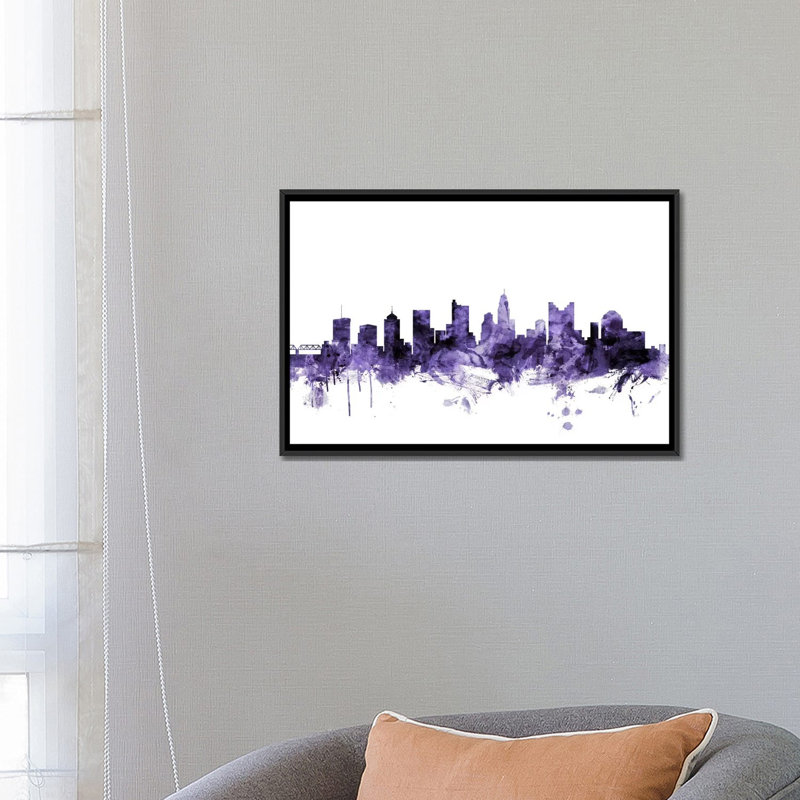 «Columbus, Ohio Skyline» par Michael Tompsett, impression sur toile tendue, H 18 po x l 26 po x P 1,5 po, Pas de tapis