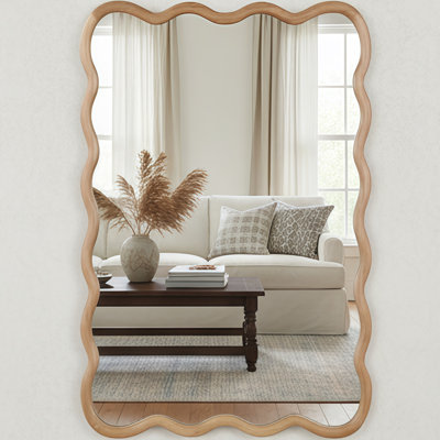 Wavy Rectangle Solid Wood Frame Decorative Mirror