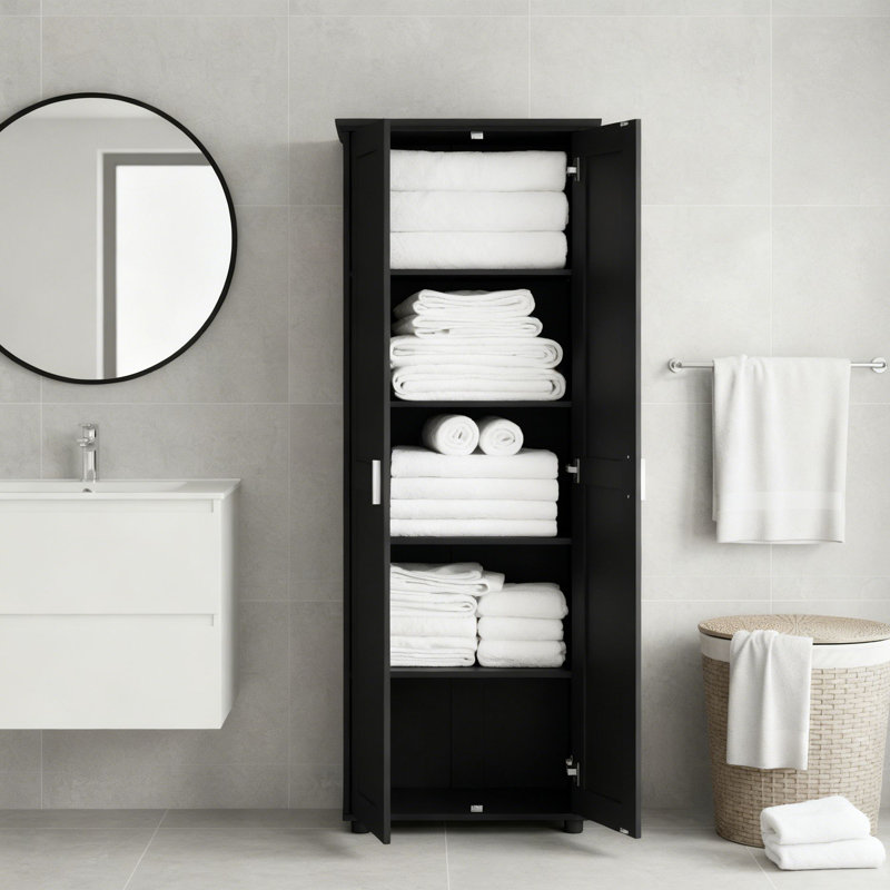 Modern-style bathroom storage cabinet with adjustable shelves, Black