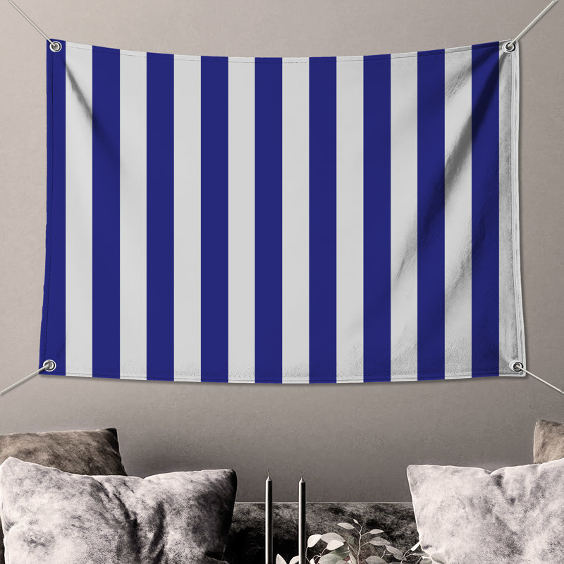 Blue White Stripes Wall Tapestry - Stripes Wall Decor, H 68 po x l 80 po avec 4 œillets