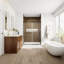 Porte de douche coulissante simple demi-cadre avec verre trempé de 1/4 po de l 50 po x H 70 po-121268682