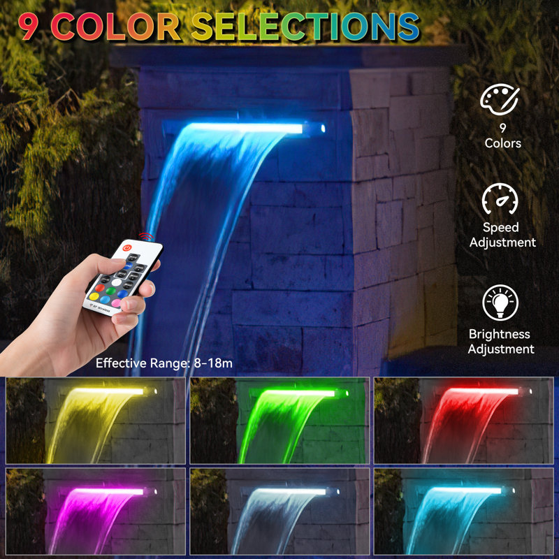 Acrylic Weather Resistant Wall Base Fountain with Light, 11.99" H x 8" W x 9" D