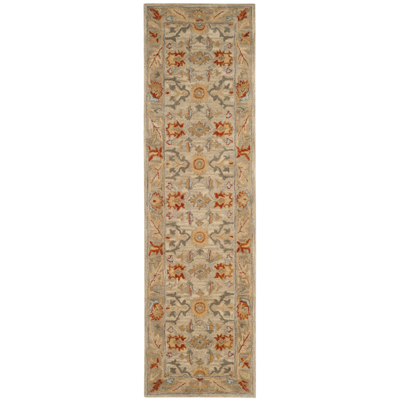 Tapis oriental en laine touffeté à la main beige / gris / orange Armintha, Tapis de couloir 2 pi 3 po x 6 pi