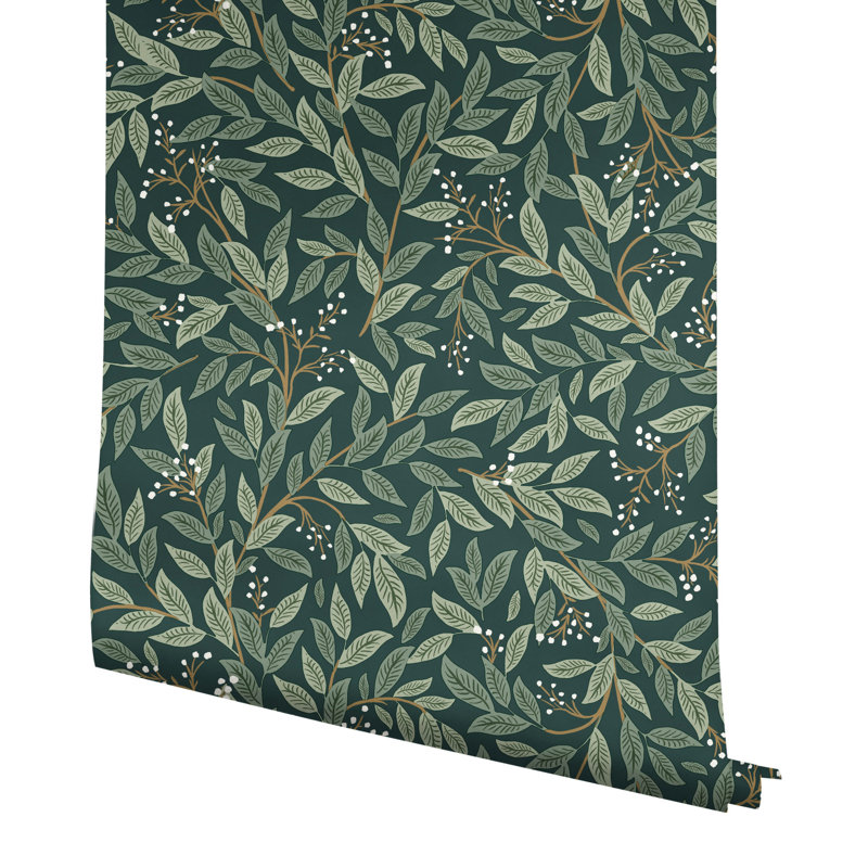 Willowberry 20' L x 20.5" W Peel and Stick Wallpaper Roll, Emerald