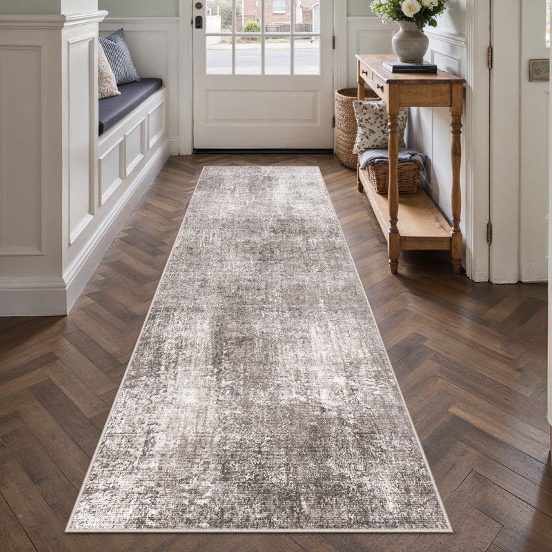 Cendrier moderne gris foncé tissé à la machine Asher, Tapis de couloir 2 pi x 8 pi