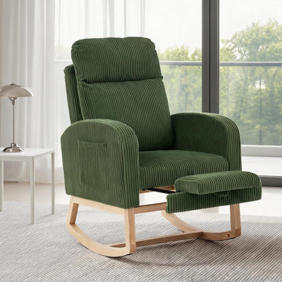 Upholstered Nursery Rocking Chair with Footrest & Side Pocket