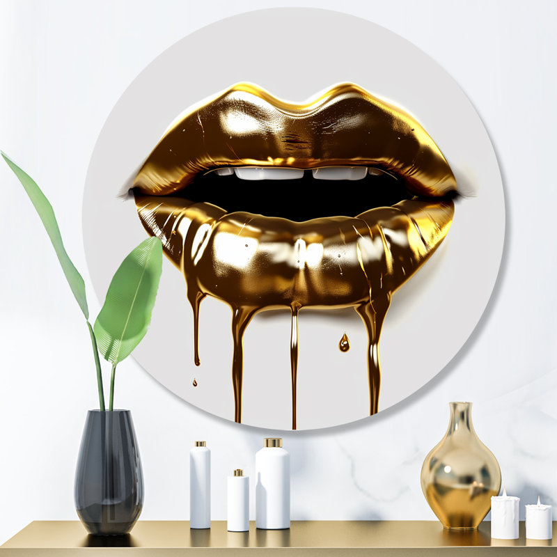 Mardean Gold Lips Of Luxury VI sur impression métallique, H 23 po x l 23 po x P 1 po