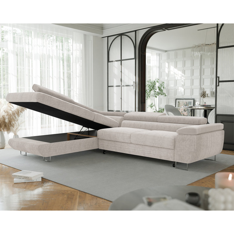 4 Seater Sofa Bed, Beige, Left Hand Facing
