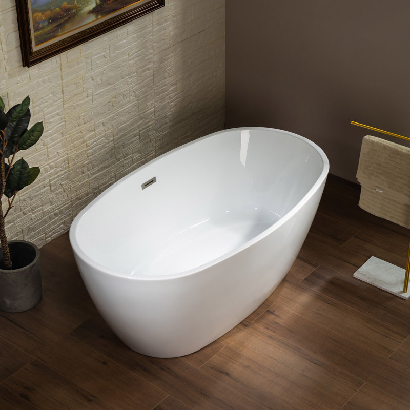 59'' x 31.5'' Soaking Acrylic Bathtub, White/Brushed Nickel