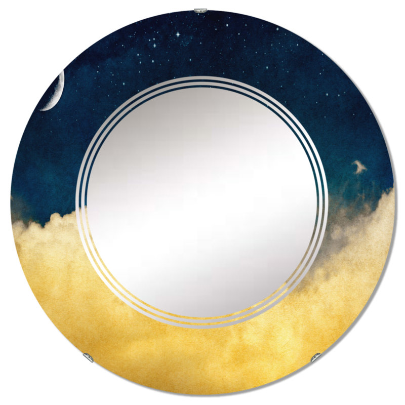 Nuage jaune sur un ciel bleu foncé - miroir mural traditionnel rond, 24 po x 24 po