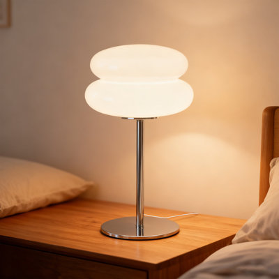 Lampe de chambre à coucher champignon, lampe de table de chevet moderne médiévale, phare rétro à tarte aux œufs à intensité variable, lampe de bureau de salon à esthétique unique pour la maison (blanc)