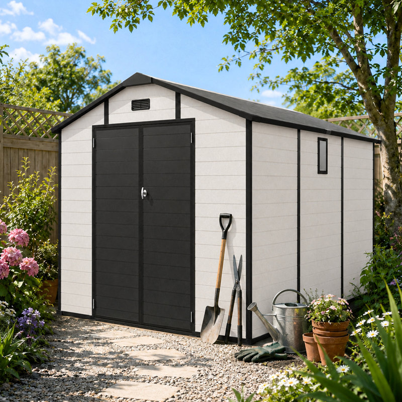 Abri de jardin verrouillable avec fenêtre et plancher, Beige