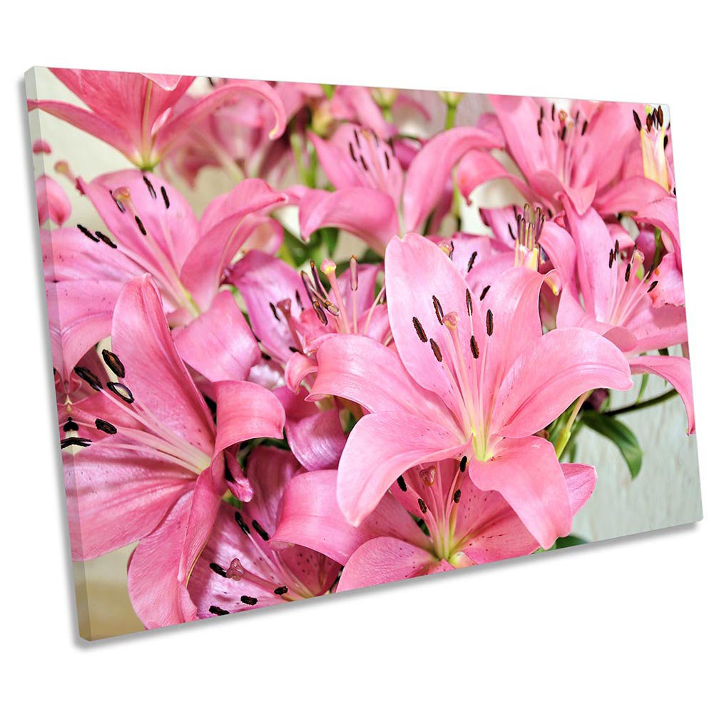 Ebern Designs Pink Lily Flowers Floral Picture CANVAS WALL ART Print ...
