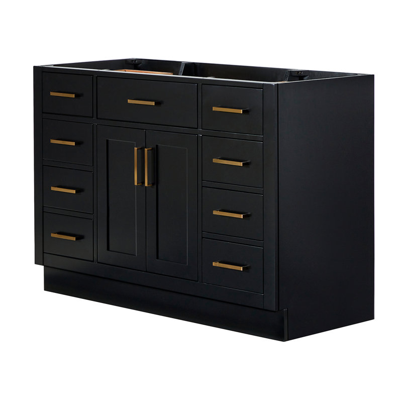 48" Single Bathroom Vanity Base Only, Satin Brass, Black