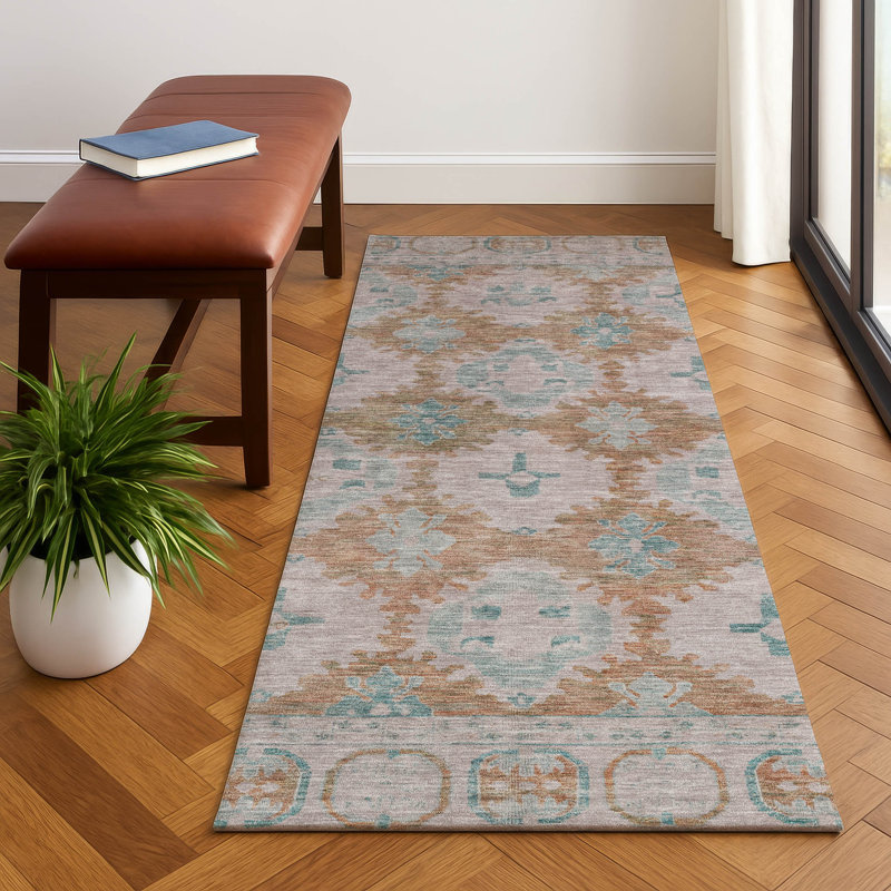 Premium Machine Washable Lubbers AMF1760 Border Rug, Runner 2'3" x 7'6"