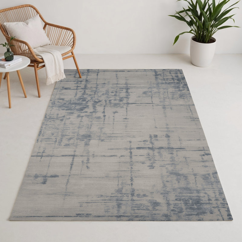 Abstract Gray Indoor and Outdoor Area Rug, Rectangle 5' x 7'