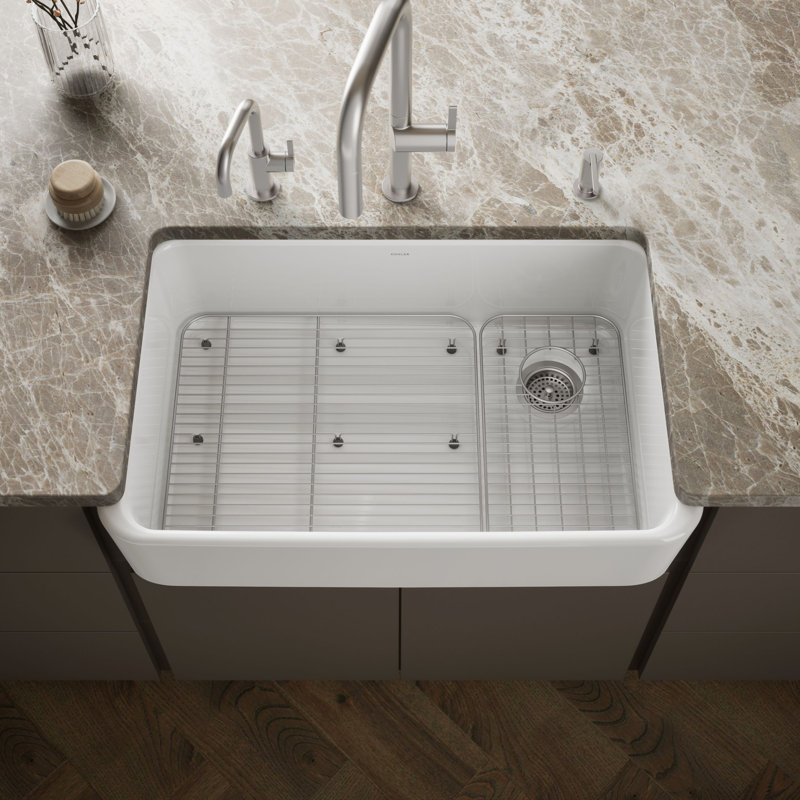 Ironridge 34" Undermount Single-Bowl Farmhouse Cast Iron Kitchen Sink with Apron Front, White