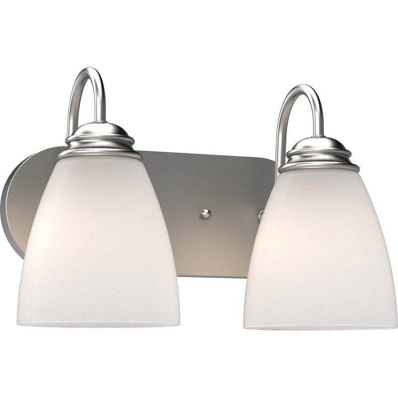  Luminaire pour salle de bain ou applique murale en nickel brossé 2 lumières Mari avec abat-jour cloche en verre givré blanc