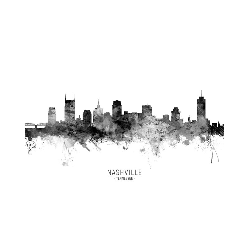Nashville Tennessee Skyline Name Bw by Michael Tompsett - Wrapped Canvas Gallery-Wrapped Canvas Giclée
