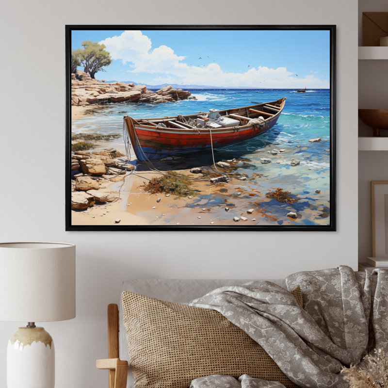 Bateau ancré II - impression, 30" H x 40" W, Cadre flottant noir