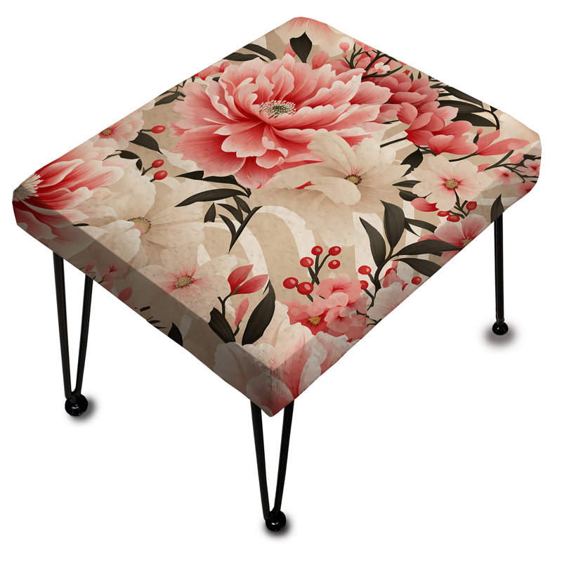 Pink Floral Peony Delicacy - Floral Rectangle Ottoman