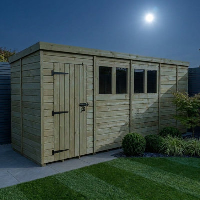 Total Sheds 17ft x 5ft Pent Garden Shed - Single Door - With Windows - Pressure Treated Timber - UK Manufactured