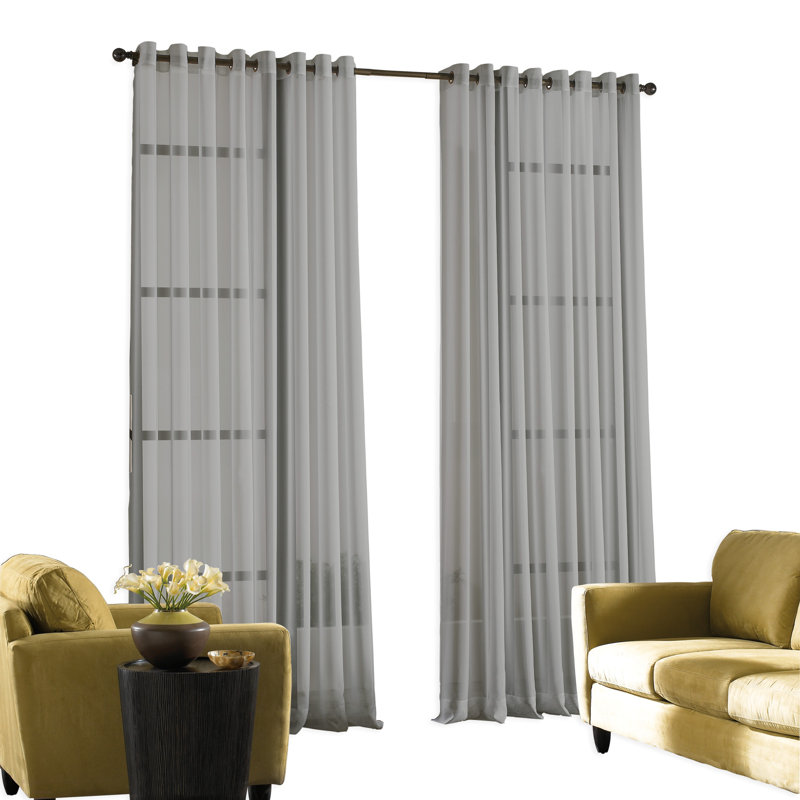 Curtainworks Mannino Solid Sheer Grommet Single Curtain Panel, Oyster, 59" W x 120" L