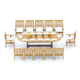 12 Seats 13 Pcs Grade-A Teak Wood Dining Set: 118" Double Extension Mas Oval Trestle Leg Table And 12 Caranas Armless Chairs #11Ca2700