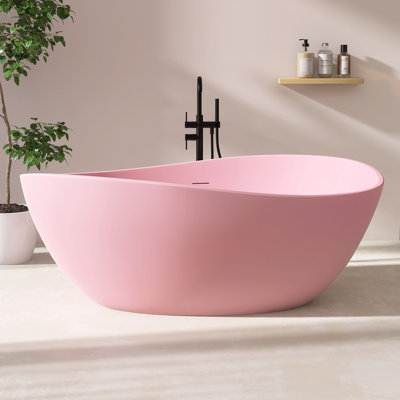 63 In. X 38 In. Acrylic Freestanding Soaking Bathtub Stand Alone Tub In Matte Pink With Polished Chrome Drain