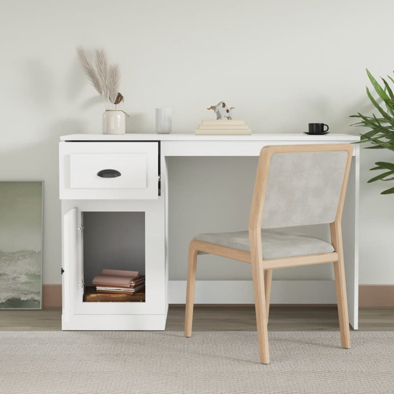 Serlin Solid Wood Base Writing Desk, White