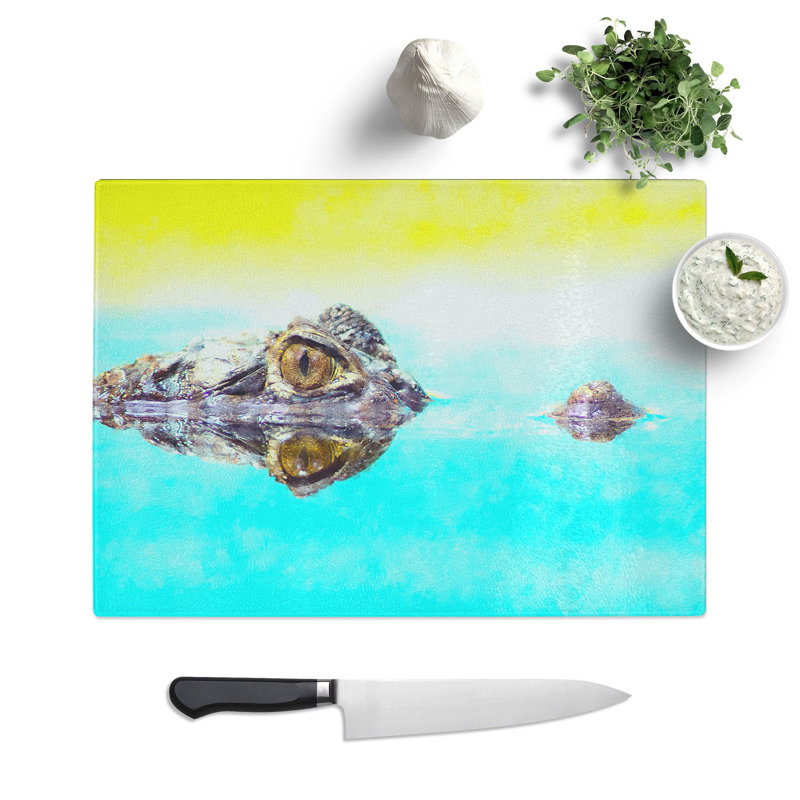 Tempered Glass Peering Crocodile Chopping Board, 20 cm x 28.5 cm